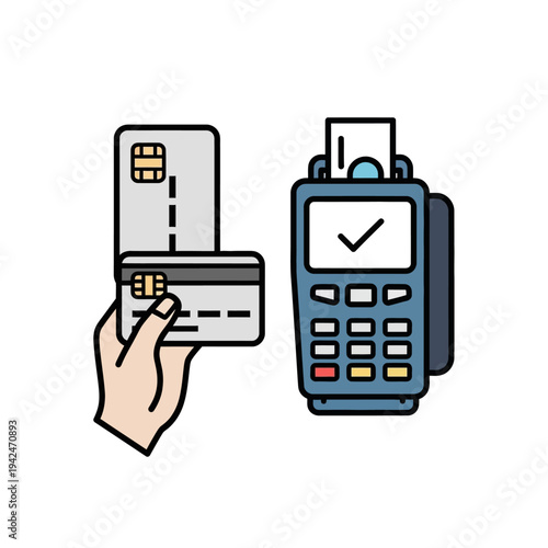 Hand holding credit card paying on POS terminal successfully