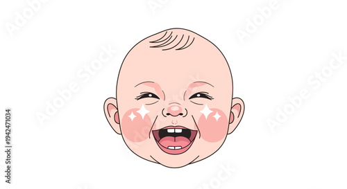 Happy baby head laughing with sparkling cheeks and eyes