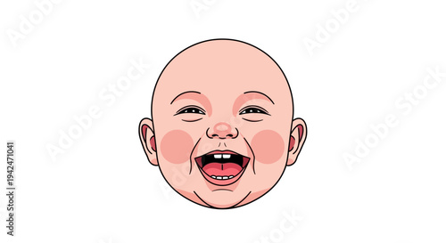 Happy bald baby face laughing with joy