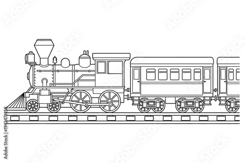 Vintage Steam Train Coloring Page – Classic Locomotive Printable Line Art for Kids and Adults