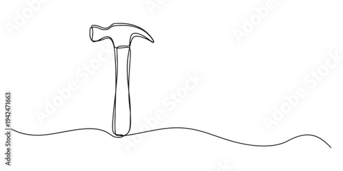 one continuous line drawing of hammer.one line drawing of hammer icon in repair and construction business. single line vector illustration of iron hammer. one line Icon drawing