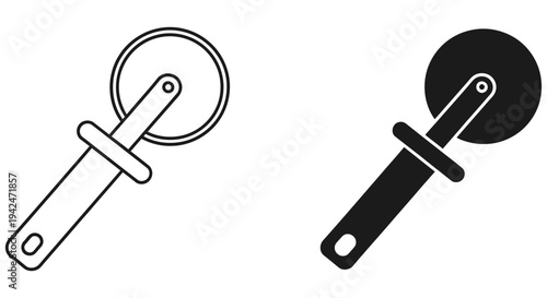 Pizza cutter graphic illustration available in two distinct styles outline and solid fill for versatile design needs
