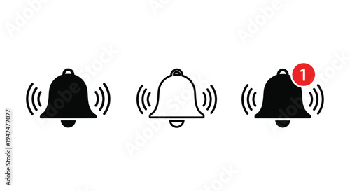Vector illustration graphic of ringing bell notification icons for app and web design interfaces