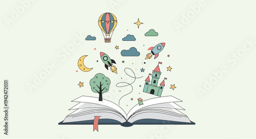 Imagination world flying from an open story book