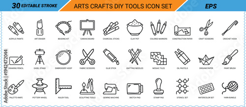Arts Crafts DIY Tools Icon Set illustration vector