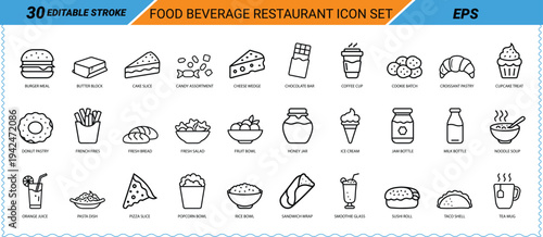 Food Beverage Restaurant Icon Set illustration vector
