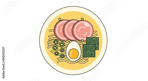 Japanese ramen bowl illustration with egg and chashu pork