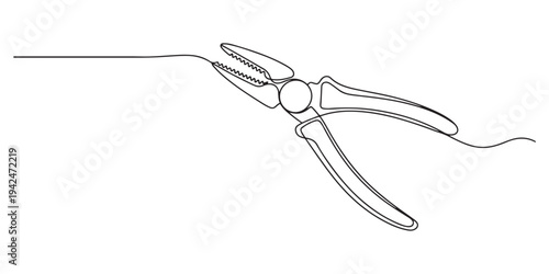 Pliers continuous one line drawing outline vector illustration, Vector abstract continuous one single simple line drawing icon of cutting plier in silhouette sketch, line art pliers vector