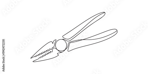 Pliers continuous one line drawing outline vector illustration, Vector abstract continuous one single simple line drawing icon of cutting plier in silhouette sketch, line art pliers vector