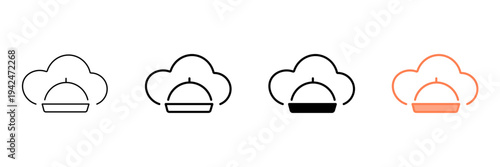 Set of minimalist chef hat and cloche icons with transparent background, depicting culinary symbols for restaurant menus, food service, and catering businesses, vector illustration