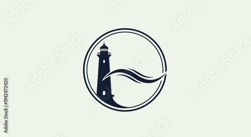 Lighthouse and ocean waves circle nautical logo icon