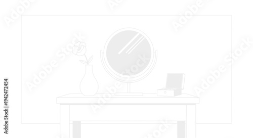 Line art dressing table with mirror flower and jewelry box