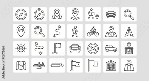 Line icons set for navigation mapping and travel apps