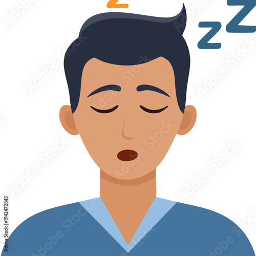 Man sleeping deeply showing Zzz symbols in flat design