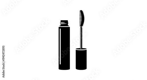 Mascara tube and brush black flat icon design