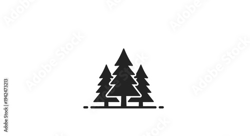 Minimalist black icon of three stylized pine trees