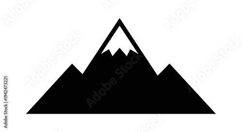 Minimalist black mountain peaks icon with snowy top