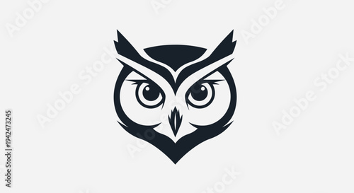 Minimalist black owl head logo illustration on white background