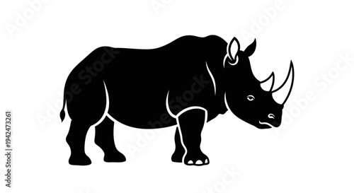 Minimalist black rhinoceros graphic icon standing