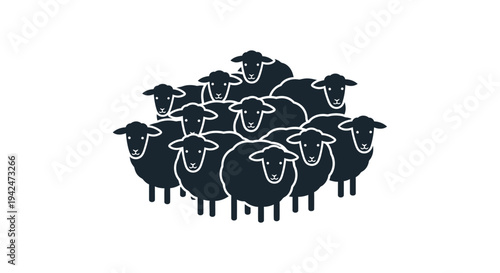 Minimalist black sheep icon group on white background