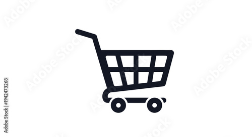 Minimalist black shopping cart symbol on white background