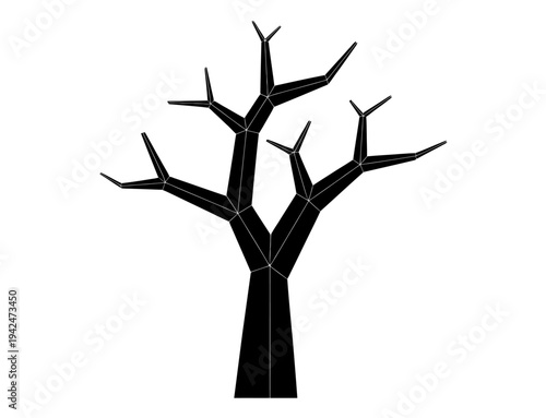 Minimalist black and white of a bare tree with many branches