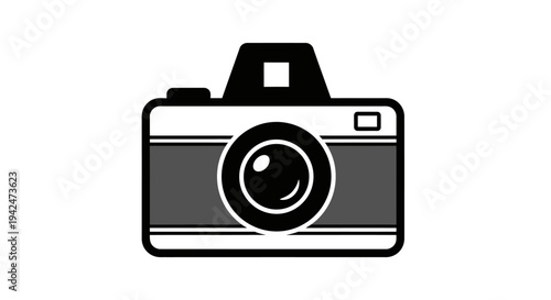 Minimalist flat design icon of a classic photo camera