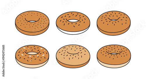 Bagel Line art vector set geometric abstract color