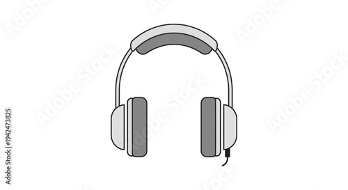 Minimalist grey headphones icon on clean white background