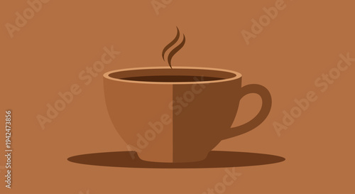 Minimalist hot coffee mug on a warm brown surface