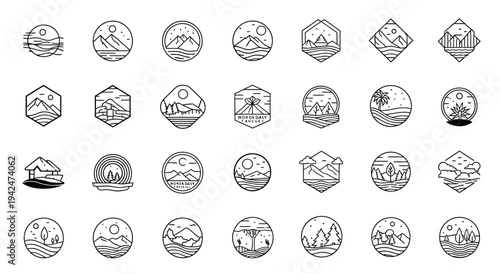 Minimalist nature landscape icons and badges collection