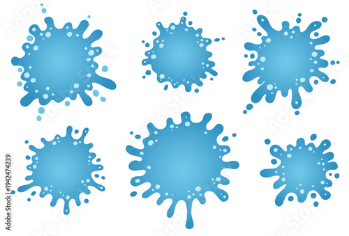 Collection of blue splash and puddle forms with playful motion. Frame puddle water illustration ideal for posters, packaging and branding.