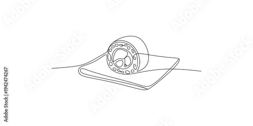 Continuous line drawing of a roll of toilet paper on a holder