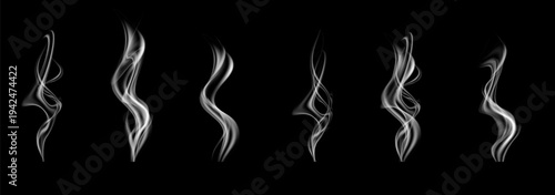 Light swirling mist suggesting heat and fragrance from cooking. Realistic steam food effect for coffee, tea, grill food and warm drink illustrations.