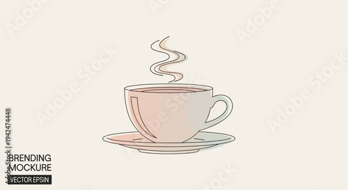 Minimalist steaming coffee cup illustration on a neutral background