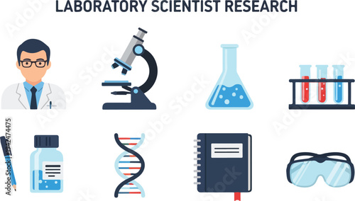 Graphic with a scientist lab equipment and DNA