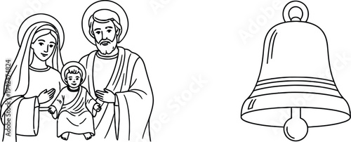 Holy family and bell illustration