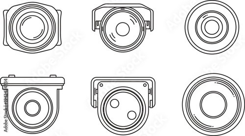 Set of minimalist line art security camera icons perfect vector elements for surveillance systems smart home apps and digital security concepts
