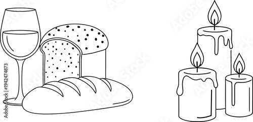 Still life with bread wine and candles