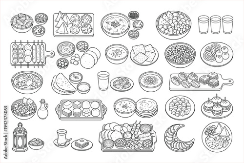 Diverse Middle Eastern Cuisine: A Sketch Collection of Appetizers, Main Courses, and Sweets