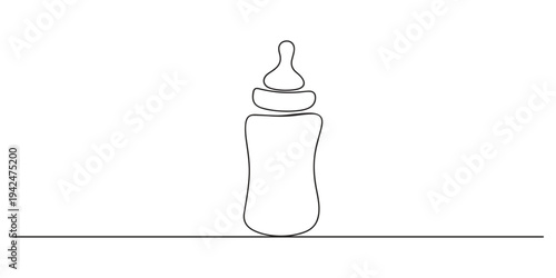 Continuous line drawing baby bottle milk single stroke contour doodle. One continuous line drawing of baby feeding bottle vector illustration. Baby bottle continuous one line drawing art icon.