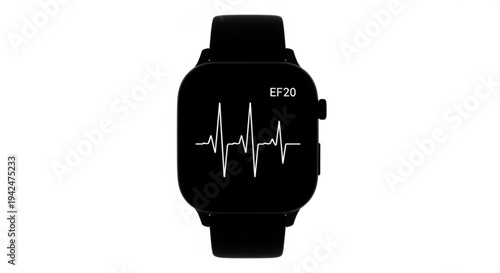 A futuristic smartwatch displays a heartbeat line graph on its screen.