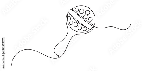 Continuous one line drawing rattle toy. Baby, infant plastic toy. Children education, growth and development concept. Baby rattle. Classic rattle toy. Single line design vector graphic illustration