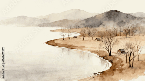 The Peace Lake Silent Lakeshore isolated watercolor vector illustration svg