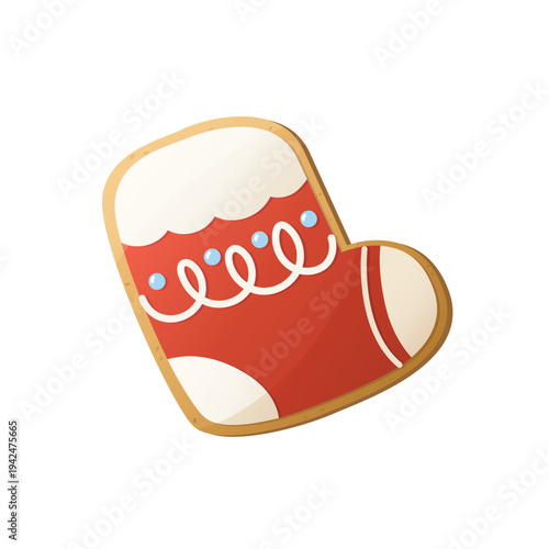 A festive dessert in the shape of a Christmas stocking. Sweet glazed homemade baked goods