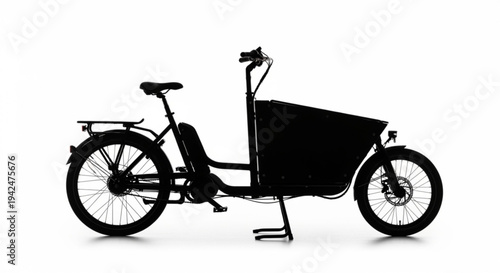 A futuristic structures cargo bike features black and white vector art with technology icons showcasing architectural abstract designs