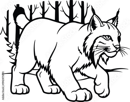Silhouette of a lynx in forest vector design