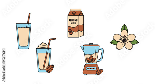 Almond Milk Shake Line art minimal vivid abstract color vector