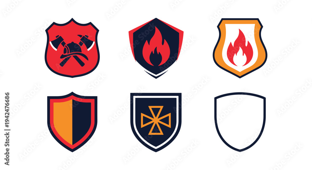 Obraz premium Firefighter Shield Line art flat modern abstract vector