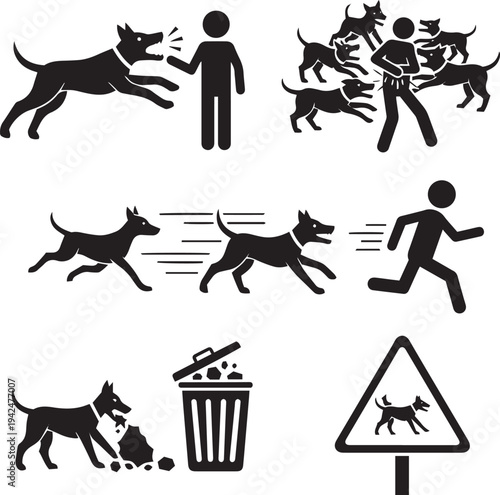 Dog behavior person interaction trash and warning sign human running barking attacking